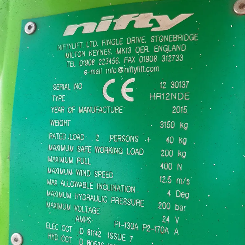 12m Boom lift Nifty HR12 2017